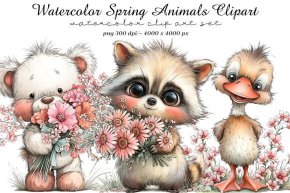 Bring Spring to Life: Watercolor Spring Animals Clipart