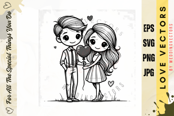 Capturing Romance: Wedding Couple and Love Vectors - C2658