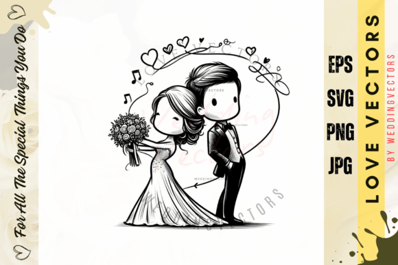 Elegant Wedding Couple and Love Vectors - C2681