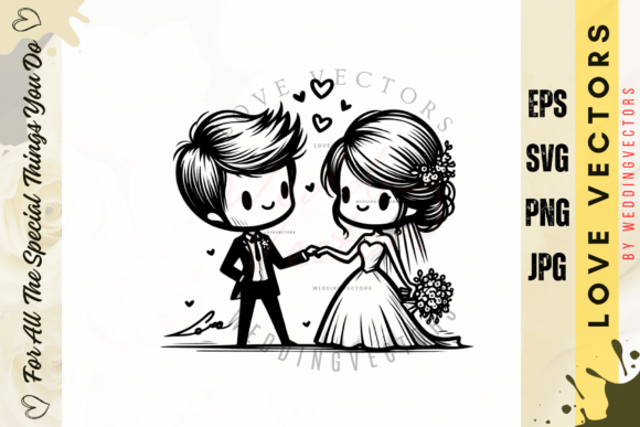 Elevate Your Announcements with Wedding Couple and Love Vectors - C3690