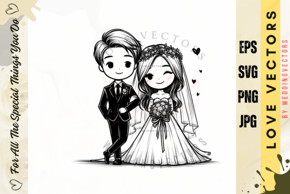 Timeless Wedding Couple and Love Vectors: C2677