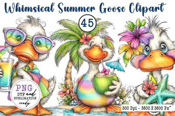 Whimsical Summer Goose Clipart: A Playful Asset for Modern Creatives